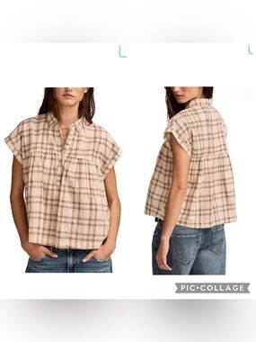 Lucky Brand Women's Drapey Tunic Plaid Short Sleeve Shirt Size XXL